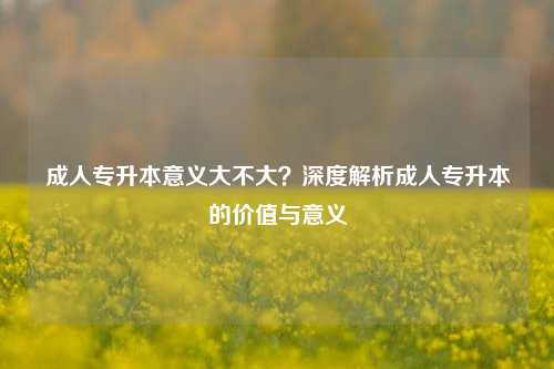 成人专升本意义大不大？深度解析成人专升本的价值与意义